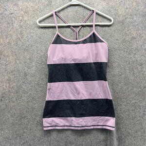 Lululemon Tank Top Women 0 Pink Gray Stripe Built-In Bra Racerback Power Y